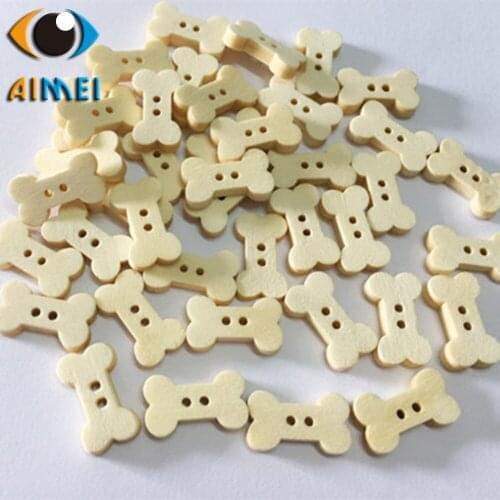 100Pcs/Lot Diy Children Cartoon Wood Buttons For Natural Color Bone Shape Clothing Button Sewing Decorative Accessories