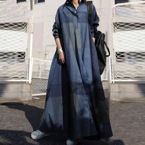 Plus Size Womens Sundress Vintage Cotton Linen Robe Female Dresses Elegant Dress Casual Long Sleeve Maxi Vestidos Female Robe