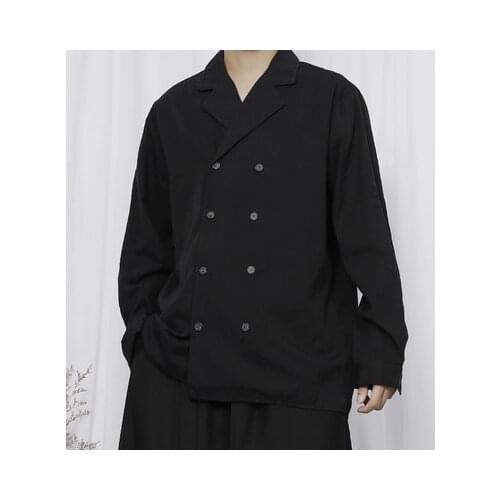 Original new shirt mens long sleeve shirt Japanese Yamamoto dark design double-breasted suit collar loose shirt
