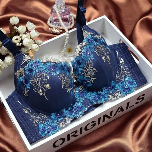 Gathered to adjust the type of embroidery bra to receive breast milk U-shaped sexy underwear sexy ladies installed deep V 1271