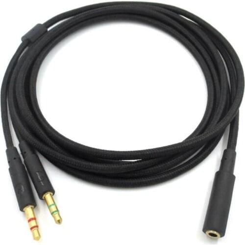 3.5mm Universal 2 in 1 Gaming Headset Audio- Extend Cable For HyperX Cloud II/Alpha-/Cloud Flight/Core Headphone
