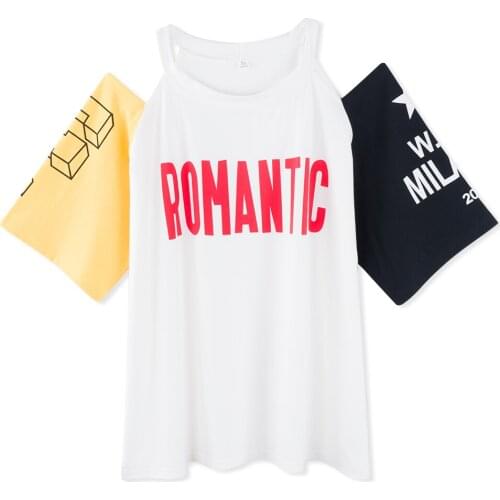 Neatie kiddie Fashion Korean Style Summer Off Shoulder T-shirt Women Clothes Loose Patchwork Half Sleeve Letter Tshirt Female
