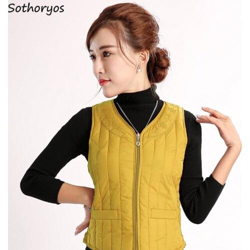 Vests Women 2020 Winter High Elasticity All-match V-neck Zippers Womens Waistcoats Leisure Pleated Pockets Ladies Waistcoat Chic
