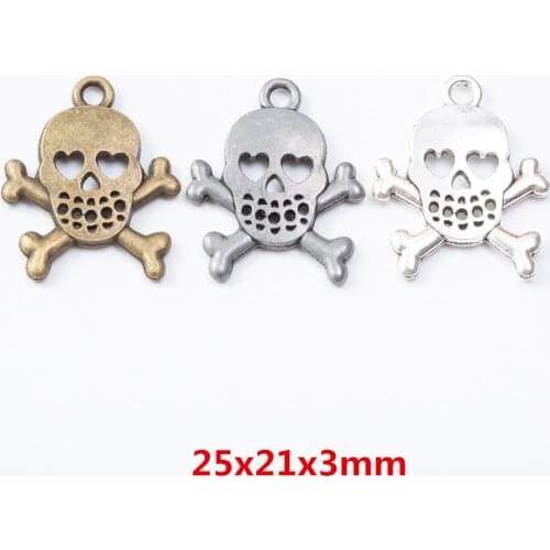 30 pieces of retro metal zinc alloy Skull pendant for DIY handmade jewelry necklace making 7158