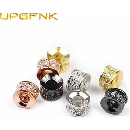 UPGFNK 4pcs CZ Copper beads 6mm Micro Pave zircon flat Round cylinder Spacer Charms Loose beads for Jewelry making DIY bracelet