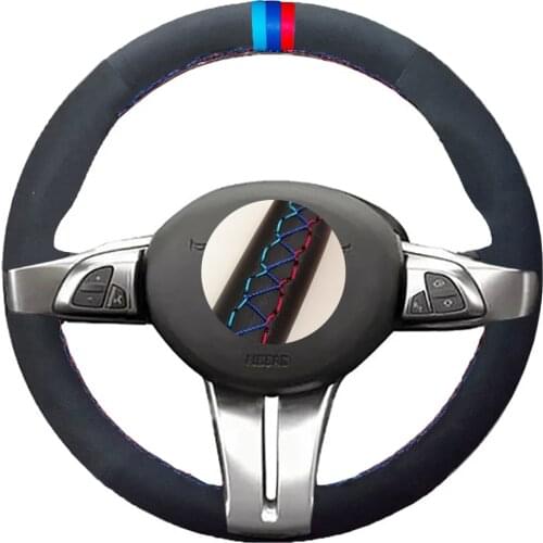 Auto Alcantara Hand-Stitched Black Suede Car Steering Wheel Cover for BMW Z4 E85 (Roadster) 2003-2008 E86 (Coupe) 2005-2008