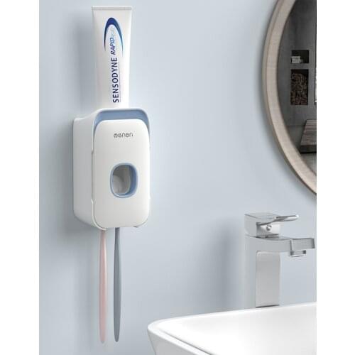 BAISPO Wall Mounted Automatic Toothpaste Squeezer Dispenser Plastic Dust-Proof Toothbrush Holder For Toilet Bathroom Accessories