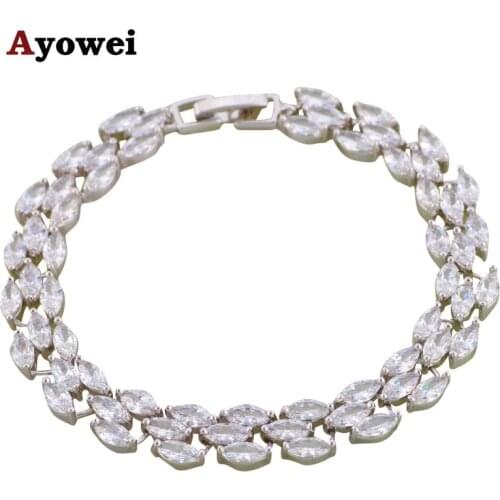 Ayowei New Style Hot Sell for Women Fashion Jewelry Silver tone White Zircon Graceful Charm Bracelets TBS1123A
