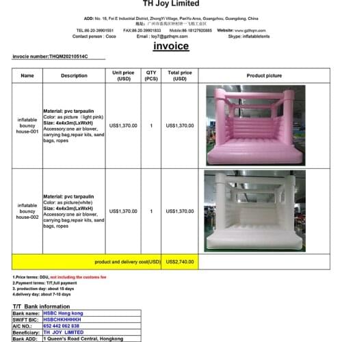 Free air ship to door, 4x4x3m PVC inflatable bouncer inflatable jumping house for wedding party