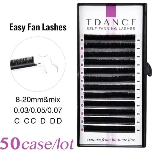 TDANCE 50pcs/lot Rapid Blooming Volume Eyelash Extensions self fanning Fast Fan Individual Lashes Rapid Automatic Blooming
