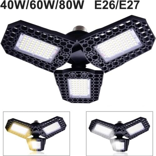 Deformable LED Garage Lights 4000LM-8000LM 40W 60W 80W Ultra-Bright IP65 Ceiling Light Bulb for Garage Workshop Warehouse Barn