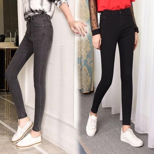 Mom Jeans High Elastic Comfort Denim Pencil Pants 2021 New Jeans for Women High Waist Plus Size 26-40 Skinny Gray Black Blue