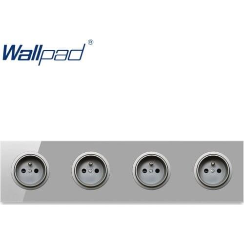Wallpad 4 EU French Wall Power Socket Outlet Crystal Glass Panel 16A Grounded With Child Protective Lock