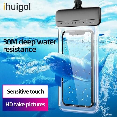 Ihuigol Universal Waterproof Mobile Phone Case IPX8 Underwater 30m Sealing Water proof Smart Phone Pouch Bag With Neck Strap 7in