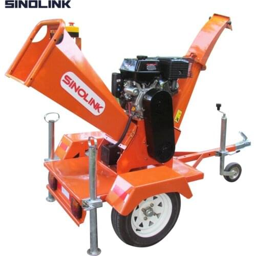 SINOLINK GSM120 ATV Trailer Wood Chipper Shredder 12cm Chipping Diameter 13.5/14/15HP Gasoline Engine Powered Garden Machine