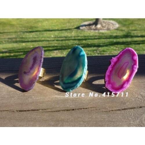 Mix Color Agat Sliced Stone Ring - Pink, Purple or Howlite