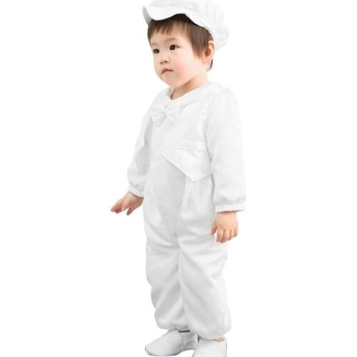 Baby Boys off White Baptism Clothes Set Bebe Spring Bow Christening Gown Jumpsuit+Cap Newborn Gentleman First Birthday Clothing