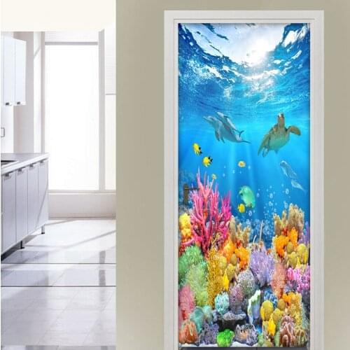 Creative DIY Waterproof Self-adhesive Door Wall Paper 3D Underwater World Poster Mural Living Room Children Room Decor Sticker