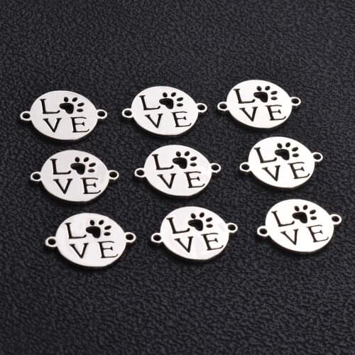 20pcs Stainless Steel Round Double Side Polished Dog Paw Love Charm for DIY Initial Jewelry Findings Bangle Connector Accessory
