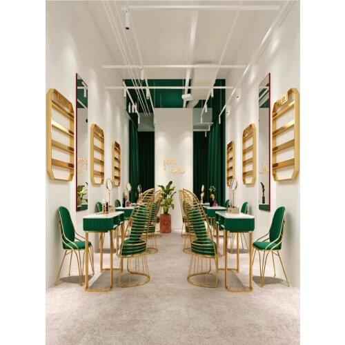 Net red gold iron marble manicure table and chair set single double three person manicure table manicure table economic type