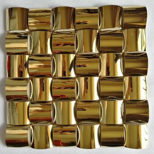 Cheap factory price polished gold arch 3D metal mosaic tile DIY wallpaper for shower room bathroom deco