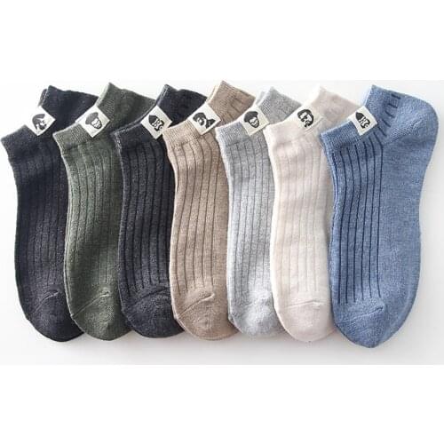 Cotton Men Short Socks Special Label Design Top Solid Color Black Grey Green Khaki Blue Beige Ankle Sock Thin Breathable Type