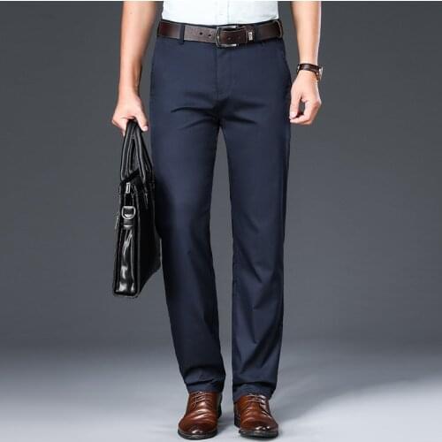 Mens Casual Pants,Summer Thin Stretch Pants, Bamboo Fiber Straight-barrel Loose Trousers, Middle-aged Business Ice Cream Pants