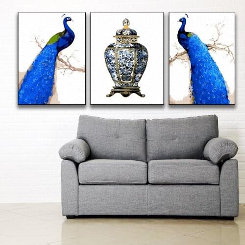 Oil Painting By Numbers Animal Drawing On Canvas DIY Pictures By Numbers Peafowl Kits Handmade Paintings Home Decor 1Set/3PCS