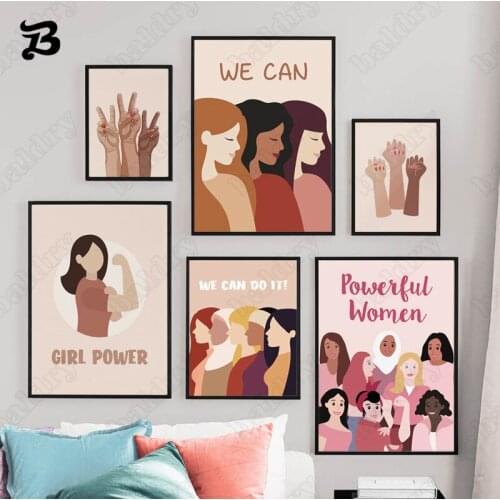 Girls Power Wall Art Canvas Painting Powerful Women We Can Love Yourself Quotes Posters and Prints for Living Room Home Decor