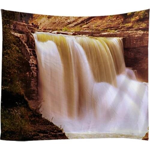 Natural Landscape Forest Falls Woods Waterfall Tapestry Wall Hanging Bed Spread Beach Towel Table Cloth Yoga Mat Large Size