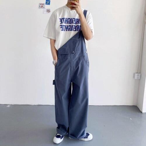 2021 New Men Overalls Loose Straight Casual Women Pants Solid Color Japanese Style Trousers Male