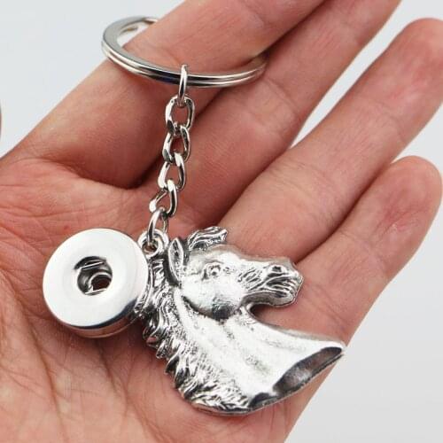 New Mens Horse Head Key Holder Keychains Horse Keyrings 18mm Snap Buttons Pendant Key chains Jewelry