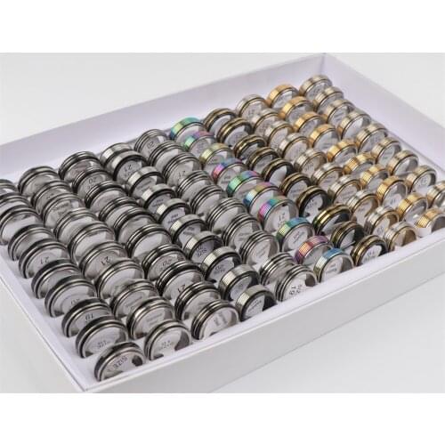 Wholesale 30pcs/Lots Stripe Spinner Rotatable Stainless Steel Rings For Men Women Fashion Jewelry Party Gifts Mix Style Color