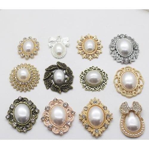Metal Alloy 10Pcs With Rhinestones And Pearls Embellished Crafts, Handmade Sewing Buttons, DIY Flat-Bottomed Jewelry Accessories
