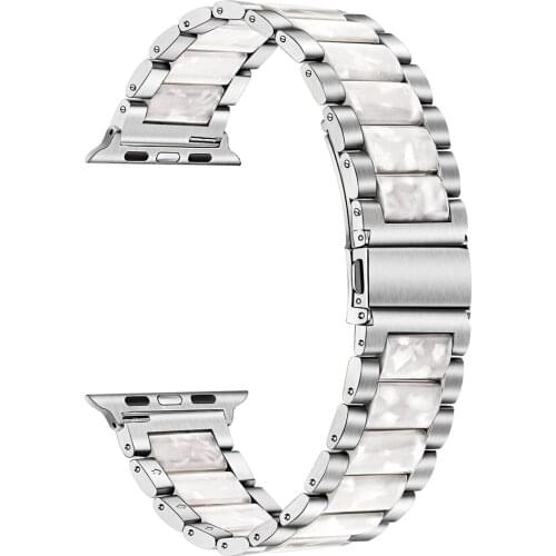 Compatible with Apple Watch Band 38mm 40mm 42mm 44mm Fashion Wristbands for iWatch 654321 Stainless Steel and Resin Metal Straps