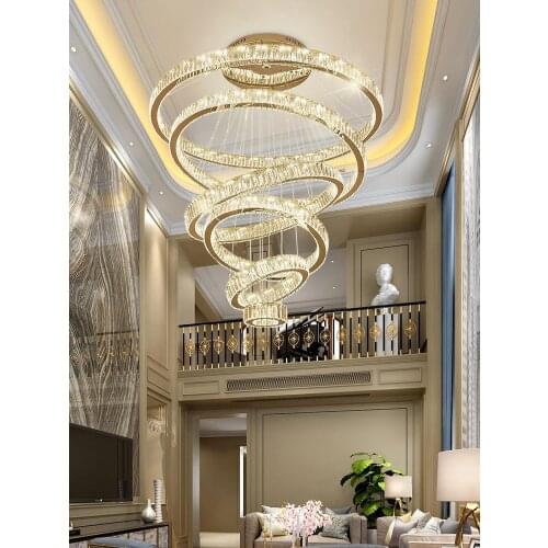 Modern Chandelier for Living Room Large Hotel Hall High Staircase LED Crystal Chandeliers Round Ring Lamp Home Decor Lights