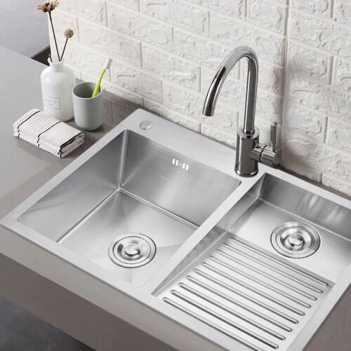 304 Stainless Steel Manual Laundry Sink with Washboard Integrated Balcony Laundry Tub Single Slot Thickened Double Bowl