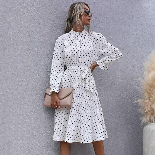 Polka Dot Print Dress Women Casual Half Turtleneck Butterfly Sleeve Autumn Winter Slim Bandage Dresses For Women 2021New Fashion