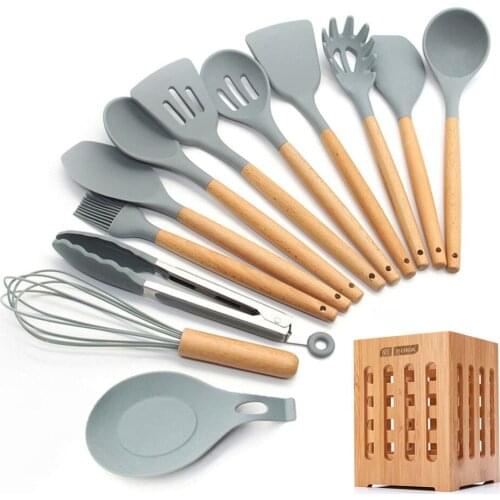 Silicone Cooking Utensils 11/12/13Pcs Kitchen Utensil Set Non-stick Spatula Wooden Handle with Storage Box Kitchen Appliances