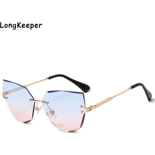 Fashion Brown Gradient Sun Glasses Women Vintage Square Rimless Oversized Sunglasses Ladies Polygon Classic Brand Designer Gafas