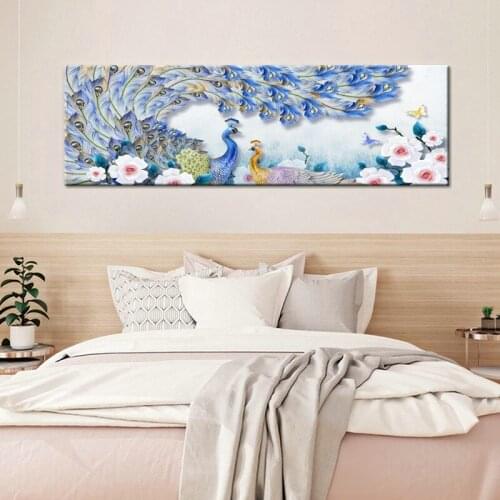 Modern Canvas Painting Frame HD Printed Wall Art Picture Animal Elegant Peacock Blue Rose Flower Poster Room Home Decor
