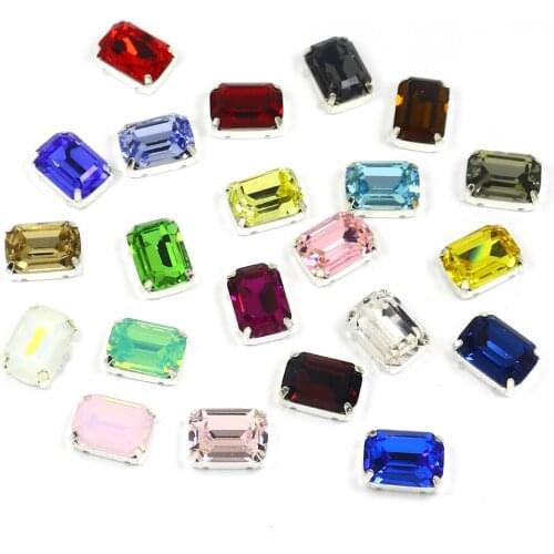 Rectangle Gems Crystal Colorful Sew On Rhinestones With Silver Claw K9 Glass Stone Sewing Diamond For Garment 10*14mm 13*18mm