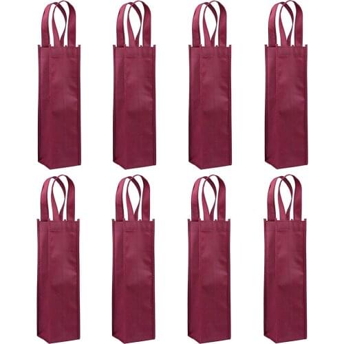 8 Pack Single Wine Tote Bag, Non-woven Wine Gift Bags Reusable Single Bottle Wine Bag with Handles - Dark Red