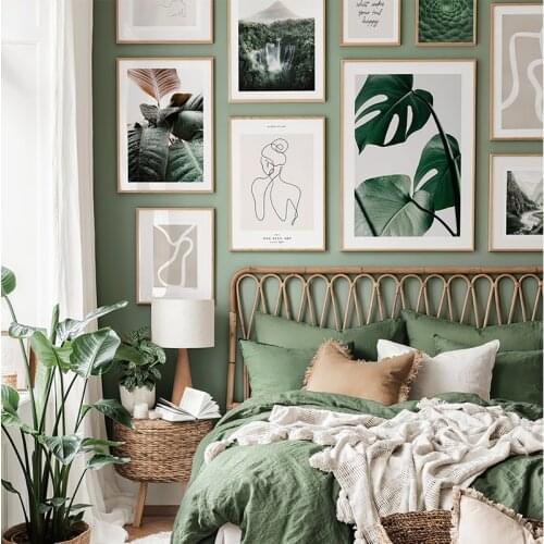 Tropical Monstera Poster Green Mandala Leaf Wall Art Line Art Picture Print Nordic Canvas Painting bedroom Decoration