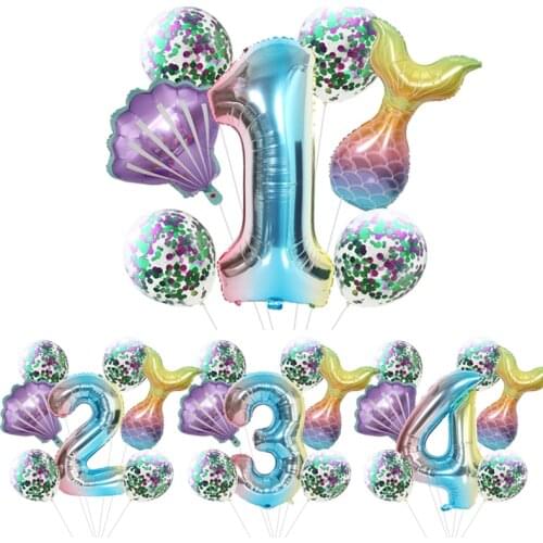 Birthday Decoration Mermaid Party Balloons 1 2 3 4 5 6 7 8 9 Year Birthday Party Ballons Mermaid Theme Party Baby Shower Supplie