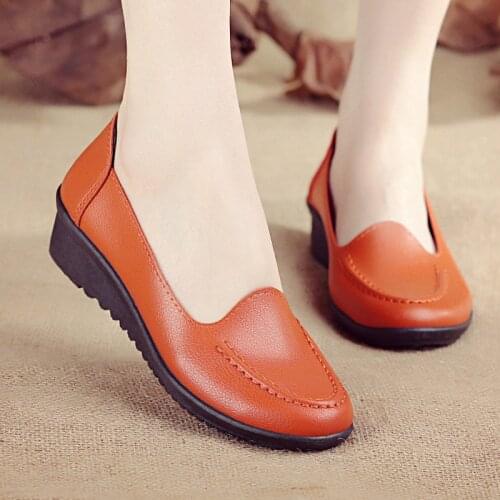 Spring Women Genuine Leather Flats shoes Female Casual Footware Slip-on Shoes Ladies Soft Loafers Shoes Mother Walking shoes