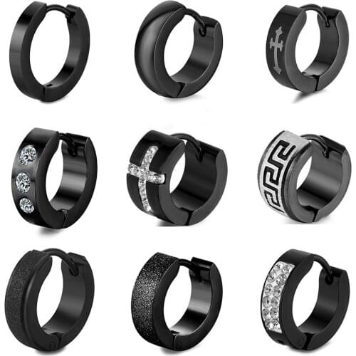 YOUVI 1PC Stainless Steel/Titanium Steel Ear Stud Ear Clip Dangle Earrings For Men Women Punk Black Piercing Earrings Jewelry