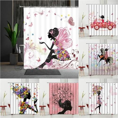 Beautiful Butterfly Girl Shower Curtain Flowers Car Horse African Girl Pattern Waterproof Curtain Bathroom Set With Hooks
