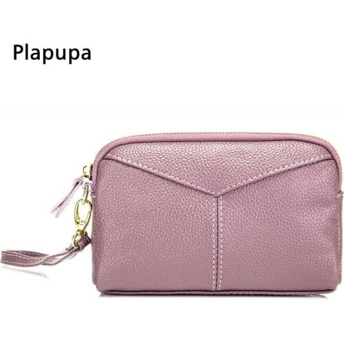 Womens Elegant Genuine Leather Hand Clutches Bag Female Redbud Pattern Versatile Hand Wallet Cell Phone Bag Inside Coin Purse