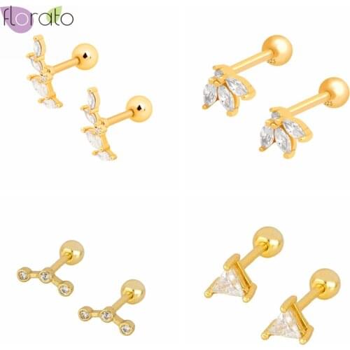 925 Sterling Silver Ear Needle Silver Stud Earring For Women Rock Punk Fine Jewelry Crystal CZ Zircon Clips Piercing Pendant